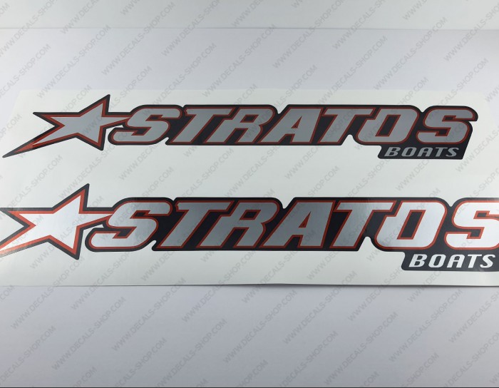 Stratos Boat Logo Silver Decal Set of 2 x 32" Stratos Boat Logo Silver Decal Set of 2 x 32"
